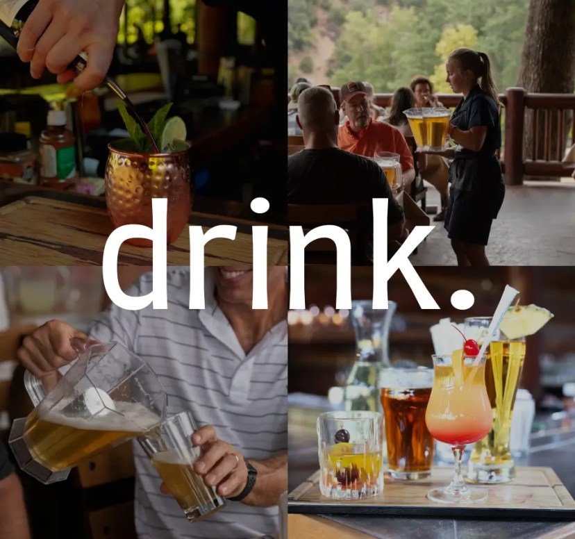 Collage of drinks being served and prepared in a bar setting with 'drink.' text.